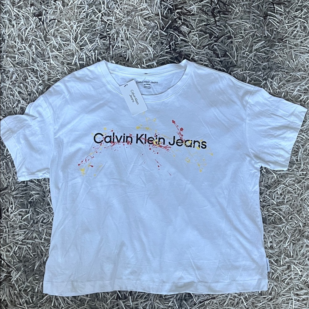 Calvin Klein Jeans White Tee with Artistic Logo